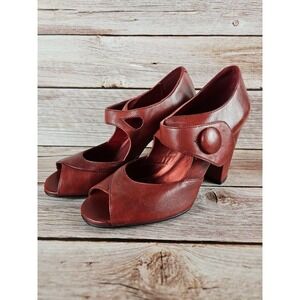 Bronx RITA Red Leather Mary Janes Peep Toe Pumps‎ Heels Shoes Button Women EU39